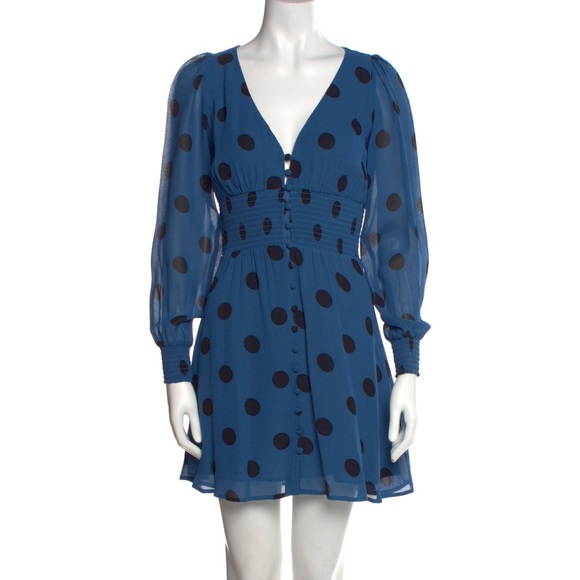 reformation blue polka dot dress Reformation splatter mini dress , Navy blue and white